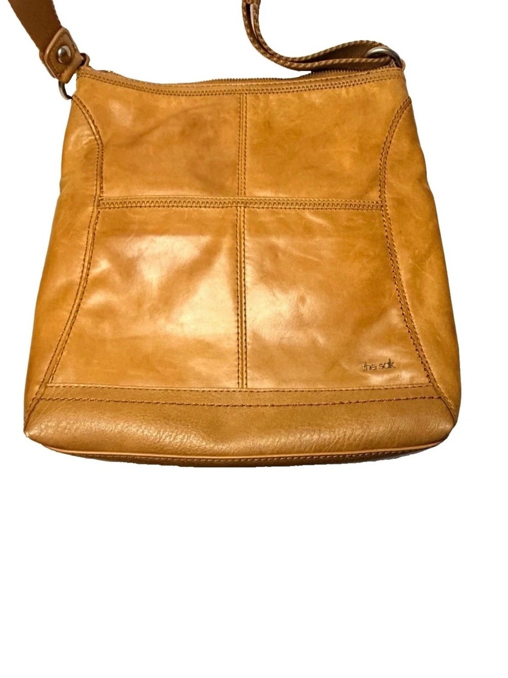 The Sak Tan Leather Crossbody Patchwork Design